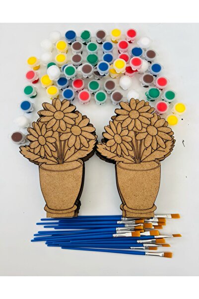 WoodStory Ahşap Boyama Oyuncak Seti – 20 Vazo Figürü + 20 Akrilik Boya + 20 F...