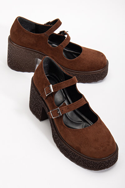 Entella Store Women's High Heeled Brown Suede Oxford Shoes