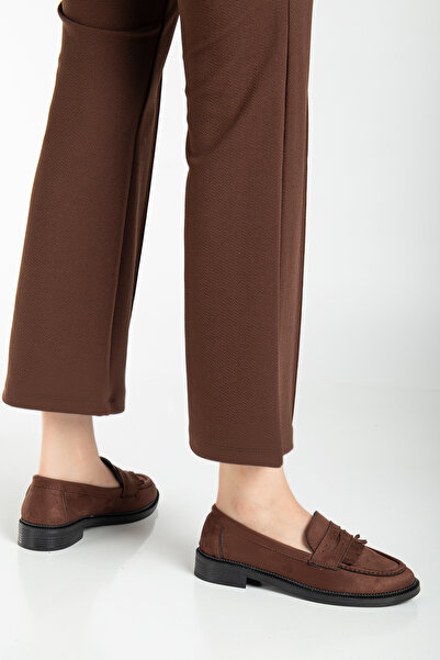 Entella Store kadın Loafer Püsküllü Kahve Süet Günlük Ayakkabı