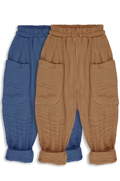 Catz Kids Pack of 2 Boyfriend Muslin Pants (Indigo and Brown)