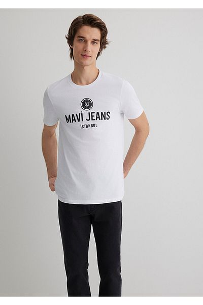 Mavi Jeans bedrucktes weißes T-Shirt Slim Fit / Slim Fit 066195-620