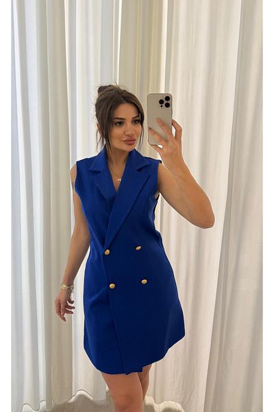 Daves Slim Fit Comfortable Sleeveless Double Crep Fabric Dress -Blue
