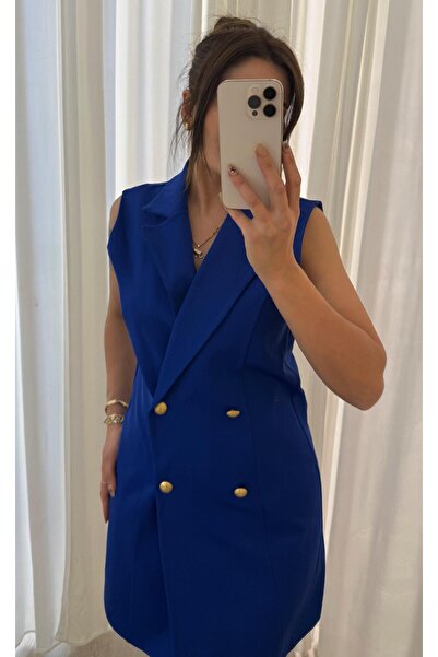 Daves Rochie slim fit, confortabilă, fără mâneci, din țesătură dublu crep - albastru