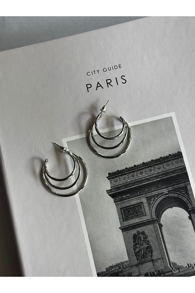 shop 3Pcs Look Thin Hoop Earrings - Silver (3.5 cm)