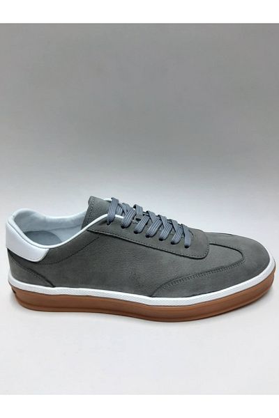 Pabuç Shoe Genuine Leather Nubuck Gray Lace-Up Casual Men's Shoes