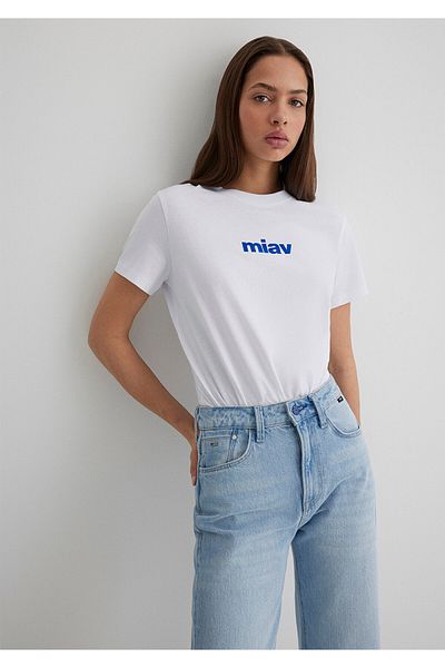 Mavi Weißes T-Shirt mit Miav-Aufdruck, reguläre Passform / normaler Schnitt 1610622-620