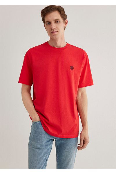 Mavi Seal Logo Embroidered Red T-Shirt Loose Fit 067074-70471