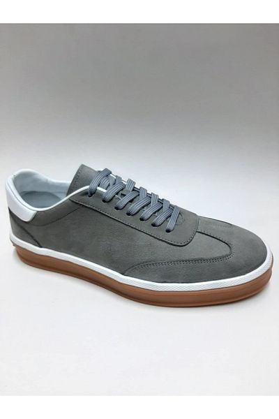 Pabuç Shoe Genuine Leather Nubuck Gray Lace-Up Casual Men's Shoes