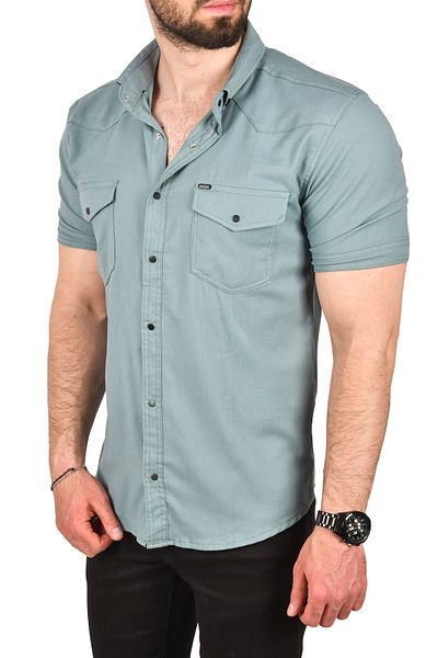 DeepSEA Ανδρικό πράσινο Slim Fit βαμβακερό κοντομάνικο πουκάμισο με κοντό μανίκι Easy Ironing Snap Fastener Sports πουκάμισο με τσέπες