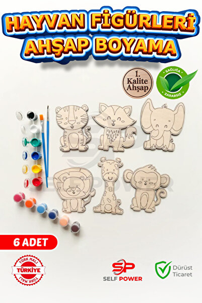 Self Power Ahşap Kendin Yap Hayvanlar Boyama Seti Eğitici Montessori Çocuk Ge...