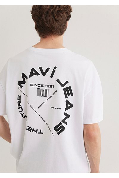 Mavi Weißes T-Shirt mit Jeans-Rückendruck, Übergröße / weite Passform 0611719 -620