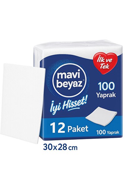 Mavi beyaz Büyük Boy Lüks Kare Servis Peçete 100 Yaprak 12 Paket UV Sterilli