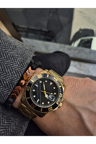 WERWOLF METAL KASA METAL KORDON, GOLD RENK, ERKEK KOL SAATİ, KİŞİYE ÖZEL ÇAKMAKLI