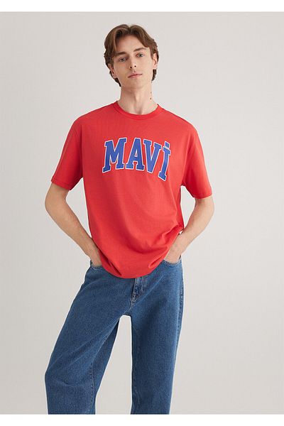 Mavi Logo Printed Red T-Shirt Loose Fit 0611711-70471