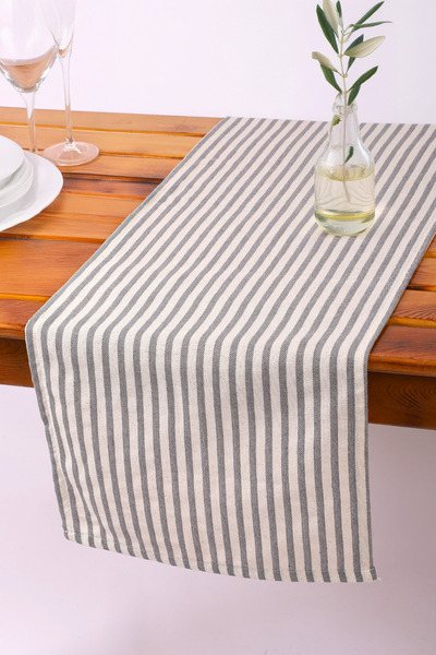 Sister Home Design Γκρι Ριγέ Λινό Runner 40x150 εκ