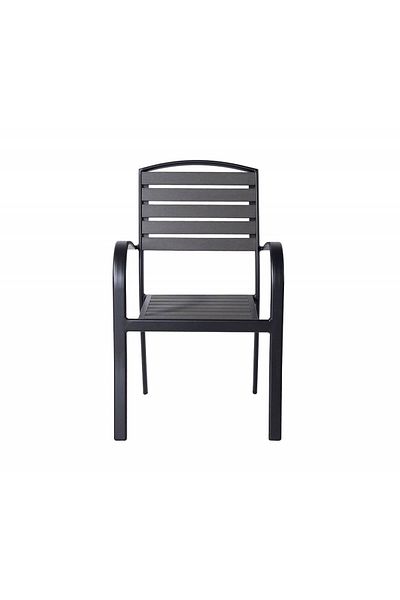 Generic Patio Dining Chairs Outdoor Aluminum Dining Chairs with Faux Wood Slats Black