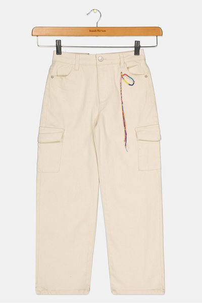 Dkny Kids Girl Solid Cargo Pants, Cream