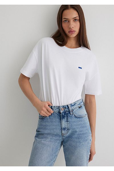 Mavi Weißes Basic-T-Shirt mit Rundhalsausschnitt, lockere Passform / lockere, entspannte Passform1612188-620