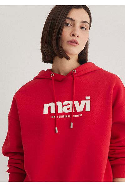Mavi Logo Printed Hooded Red Sweatshirt168334-35476