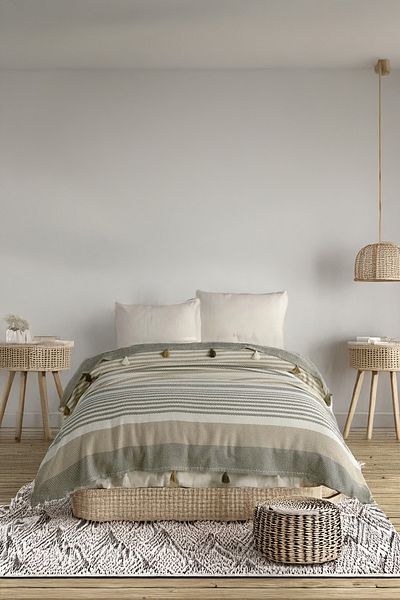Akaystore Olvina Double Pike 220 X 240 cm 100% Cotton Bedspread with Pompom
