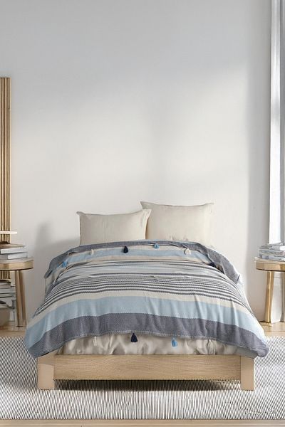 Akaystore Olvina Double Pike 220 X 240 cm 100% Cotton Bedspread with Pompom