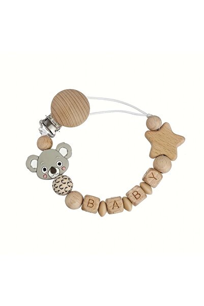 Choice MXLB-مشابك مصاصة أطفال رمادية داكنة، حامل حلمة خشبي، سلسلة مشبك سيليكون على شكل دب كوالا