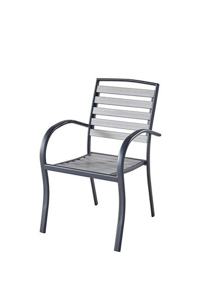Generic Patio Dining Chairs Outdoor Aluminum Dining Chairs with Faux Wood Slats Black