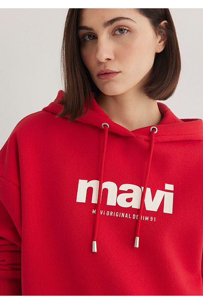 Mavi Logo Printed Hooded Red Sweatshirt168334-35476