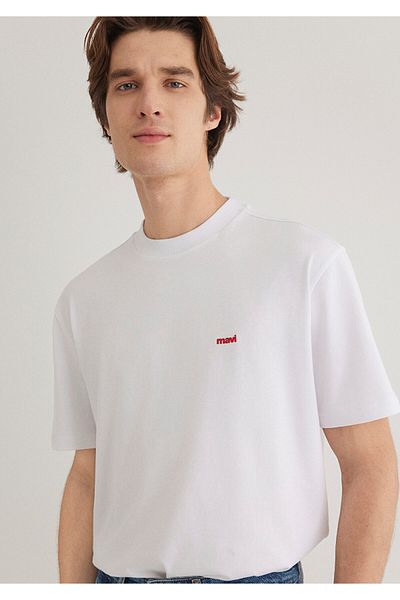 Mavi Weißes Basic-T-Shirt mit Logo-Print, lockere Passform / lockere, entspannte Passform 0612216 -620