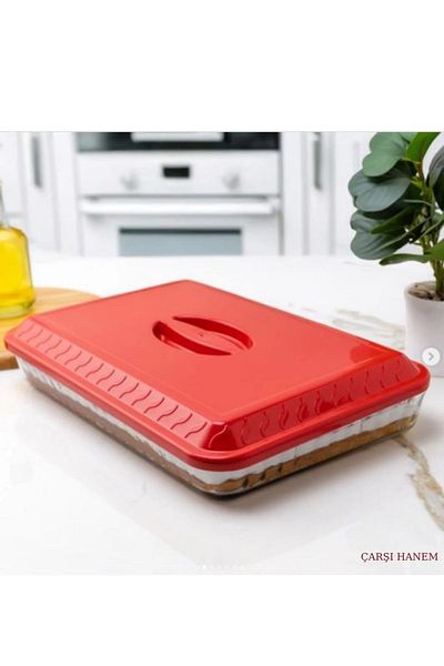 ÇARŞI HANEM Plastic Rectangular Pyrex Cover Red