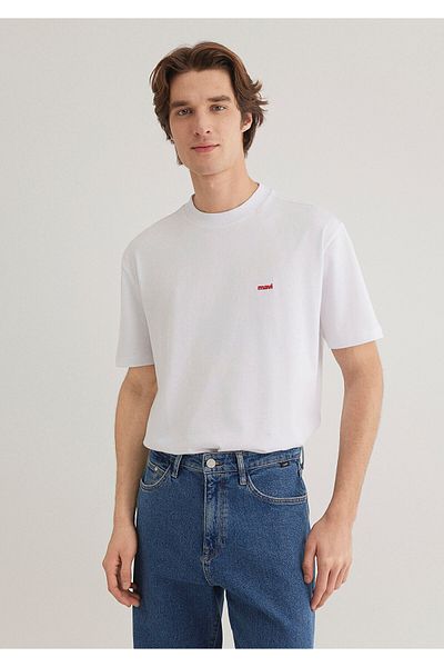 Mavi Weißes Basic-T-Shirt mit Logo-Print, lockere Passform / lockere, entspannte Passform 0612216 -620
