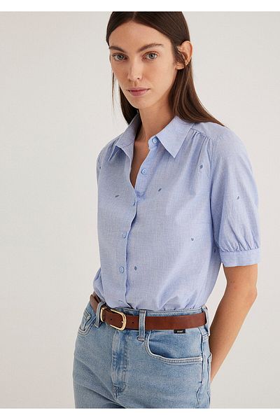 Mavi Cămașă albastră cu imprimeu mini cu flori, croială mulată/mulată1210060-87734