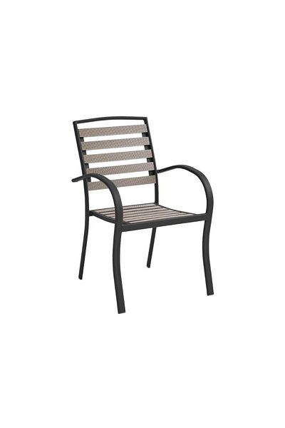 Generic Patio Dining Chairs Outdoor Aluminum Dining Chairs with Faux Wood Slats Black