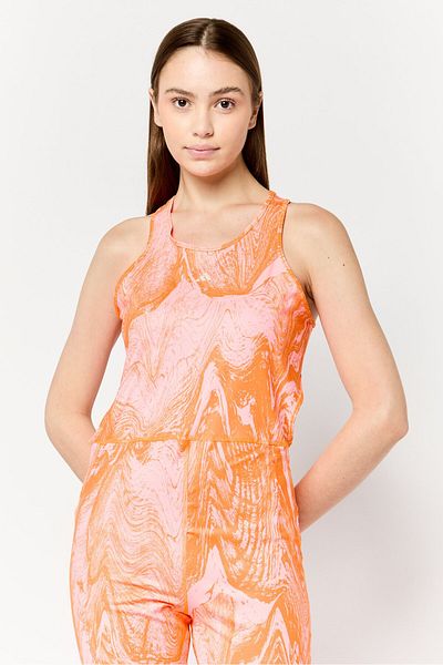 adidas by Stella McCartney Women One Piece Non Padded Brand Logo Playsuit, Coral Orange