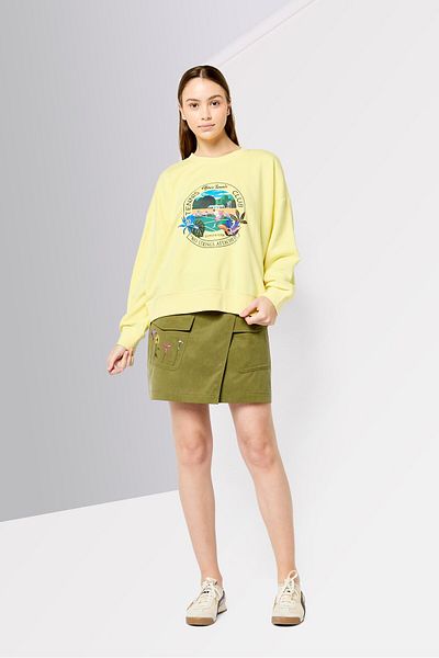 Scotch & Soda Women Crew Neck Graphic Print Long Sleeves Sweatshirt, Yellow