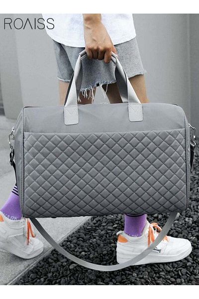 ROAISS Quilted Travel Duffel Bag Large Capacity Lightweight Waterproof Oxford Fabric Multipurpose Shoulder