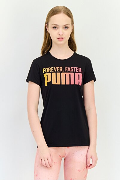 Puma تي شيرت رياضي نسائي بأكمام قصيرة للجري، أسود