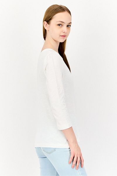 Esprit Women Round Neck Long Sleeves Solid T-shirt, White