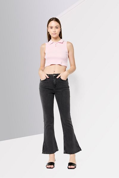 Scotch & Soda Women Regular Fit Washed Stretchable Flare Jeans, Grey