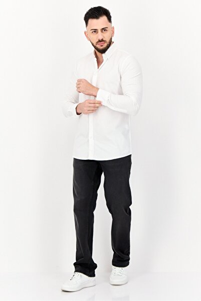 Algspar Men Regular Fit Plain Long Sleeves Casual Shirt, White