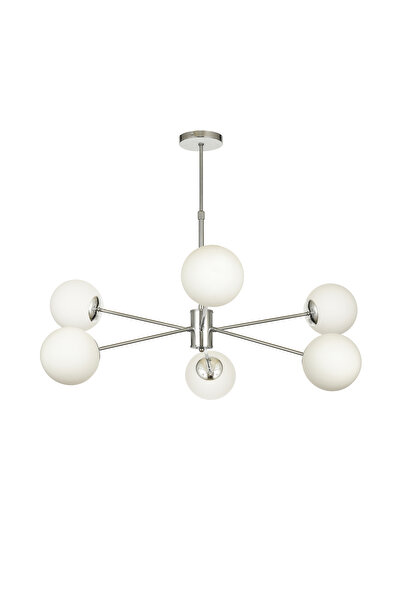 Avizemoda Pinza 6 lı Beyaz Camlı Salon Oturma Odası Modern Kollu Avize - (Kro...