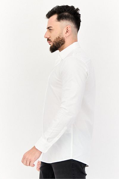 Algspar Men Regular Fit Plain Long Sleeves Casual Shirt, White
