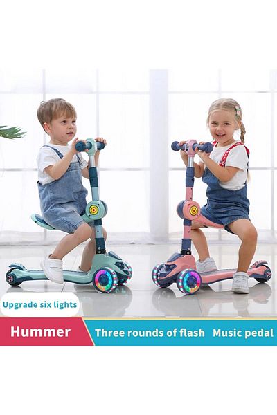 Yelajoy 3-in-1 Kids Scooter,with Flash Wheels Suit For 3 Old,adjustable Height Removable Seat Green
