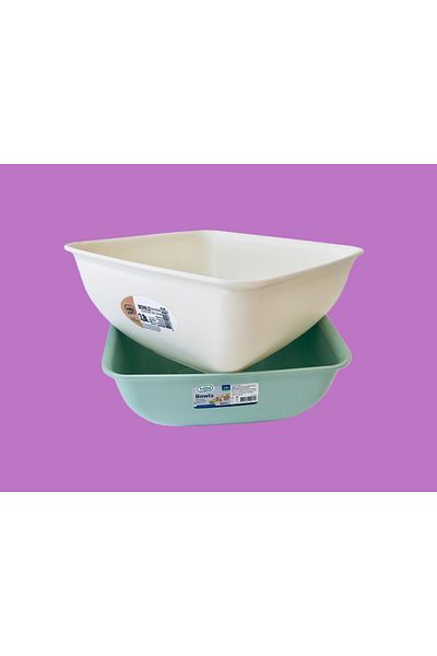 HOBBY LİFE 2-Piece Large Size Bowls Square Bowl 3.8 Liters & White*Water Green-Bpa Free