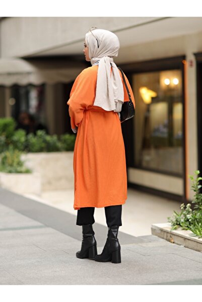 HİJABAYA Ethnic Stripe Laced Long Kimono