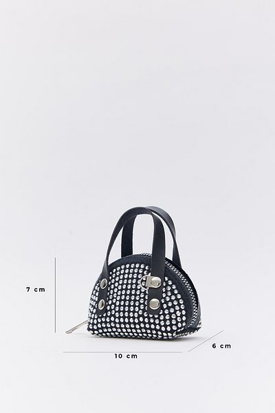 Shanta Black D12 Stone Mini Size Chain Single Compartment Faux Leather Women's Wallet B:7 E:10 W:6