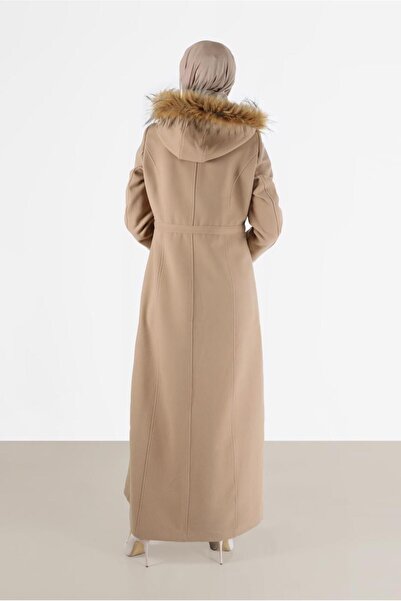 Alvina HOODED FUR DETAILED WAIST STRAPPED MANTO 90216