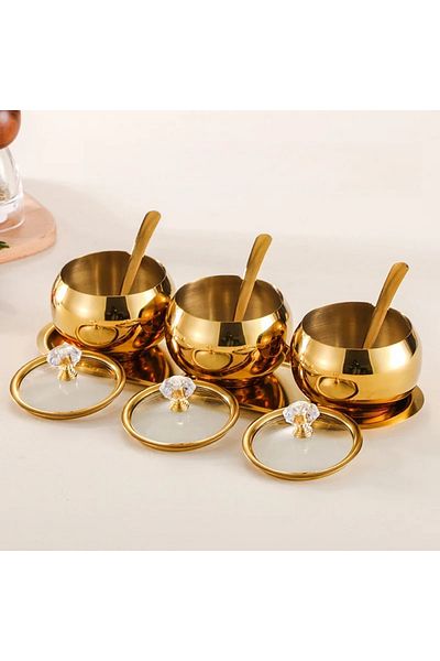 Choice 3pcs-gold Gold And Silver Household Kitchen Condiment Pots For Serving Sugar Pepper Salt Spice Stain