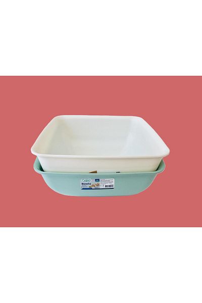 HOBBY LİFE 2-Piece Large Size Bowls Square Bowl 3.8 Liters & White*Water Green-Bpa Free