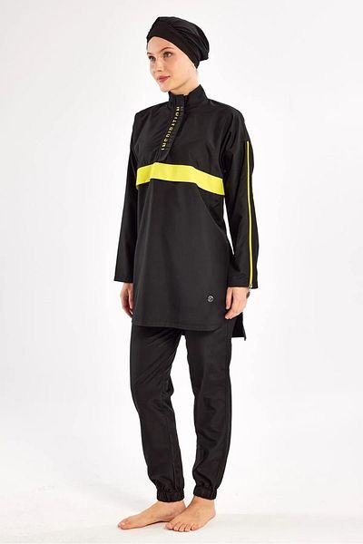 Bordomix 1502 Women's Black Yellow Striped Hijab Swimsuit